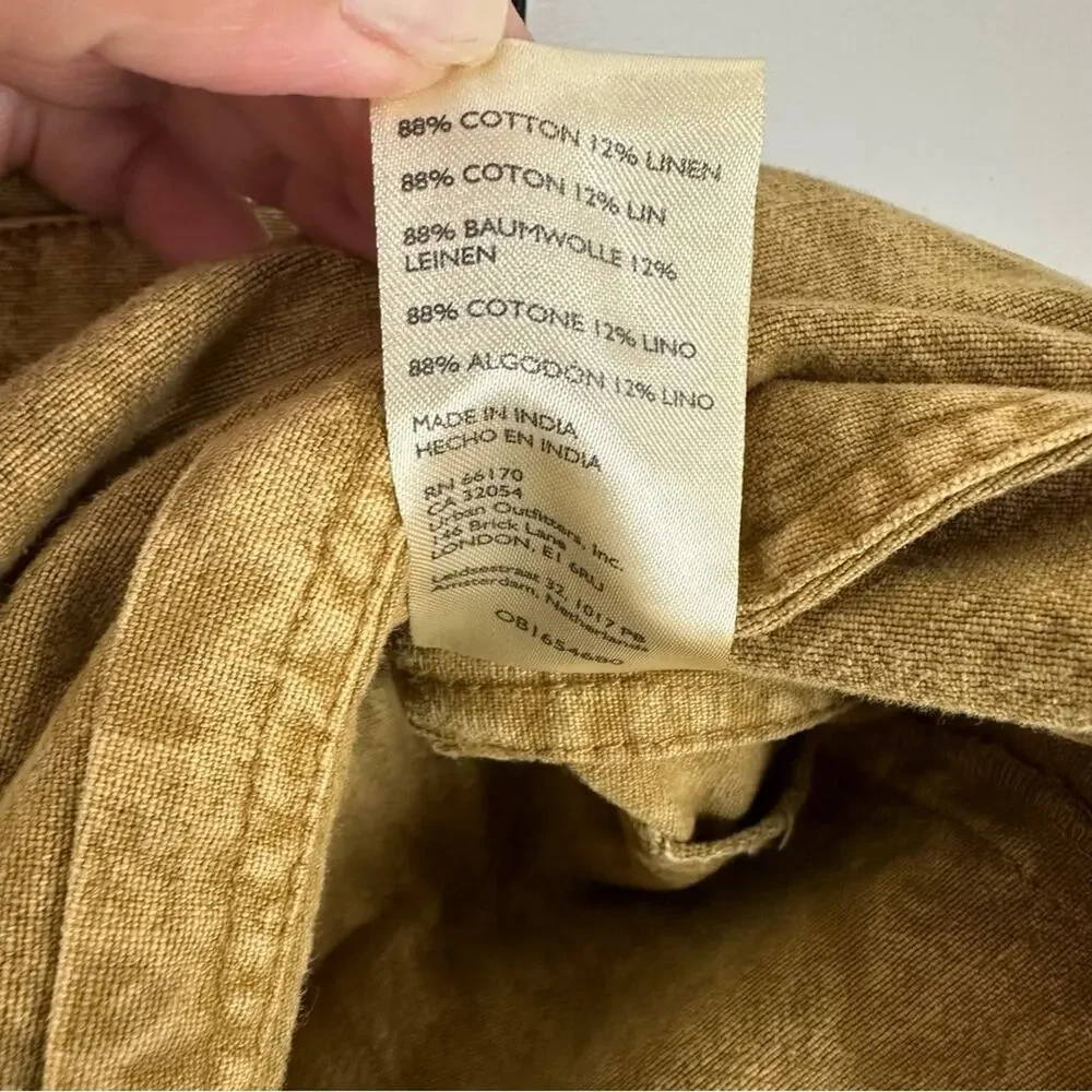 Free People Linen Blend Vintage Wash Tan Utility Shorts Size 10 Boho Chic